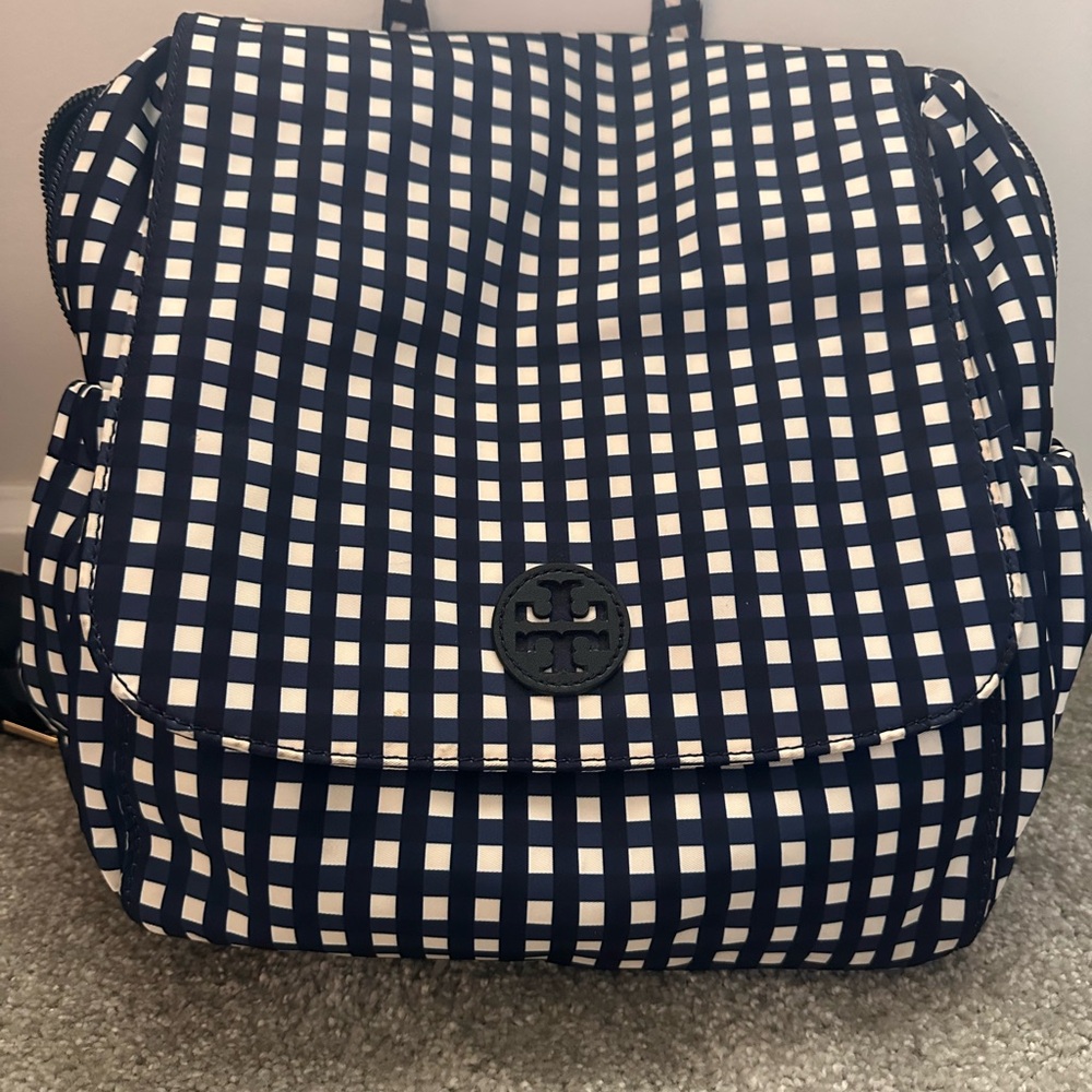 Tory Burch Navy and White Checkered Diaper Bag or Backpack